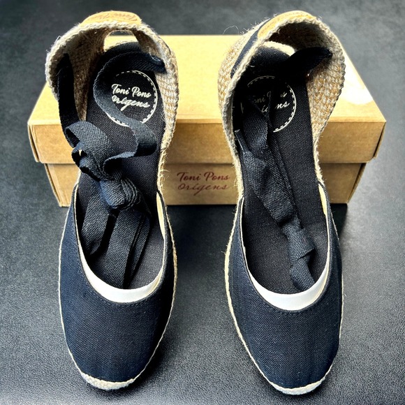 Vegan Wedge Espadrilles Toni Pons Calonge 36 Size 6 Black Hand Stitched NEW - Picture 3 of 7